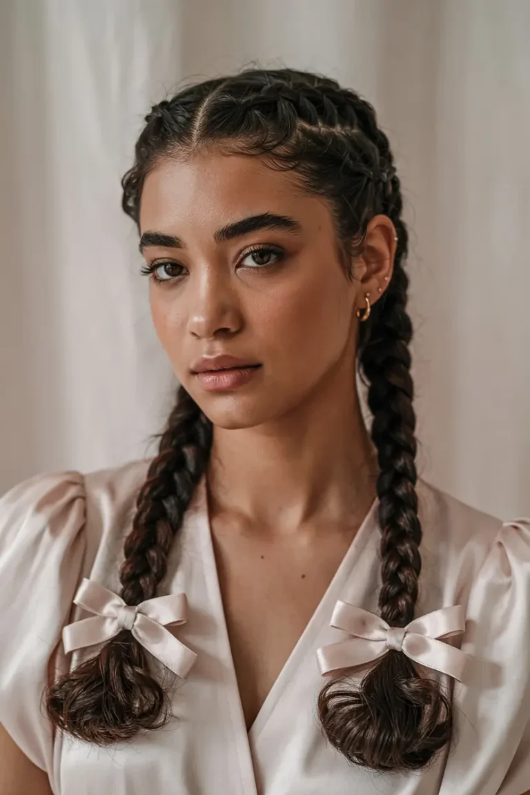 Braided Pigtails with Bows You Can Do in Minutes